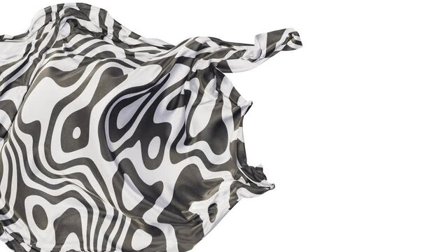 Realistic 3D animation of the stylish zebra animalistic pattern cloth as fly away opener rendered in UHD with alpha matte