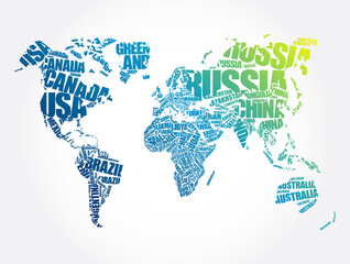 World Map in Typography word cloud concept, names of countries