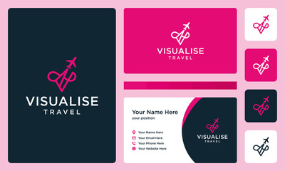 initial letter V with outline and airplane logo. business card design