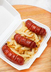 Traditional South African Russian sausage and chips