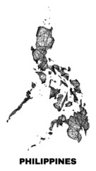 Network irregular mesh Philippines map. Abstract lines are combined into Philippines map. Wire carcass 2D network in vector format.