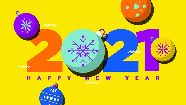 Happy new year. Elegant abstract christmas balls with colorful typography banner.eps