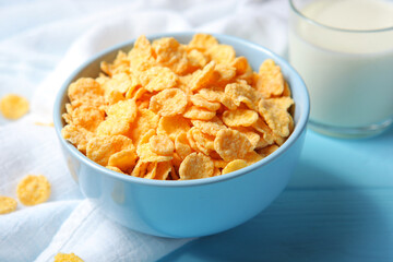 Delicious cornflakes in a plate on the table. 