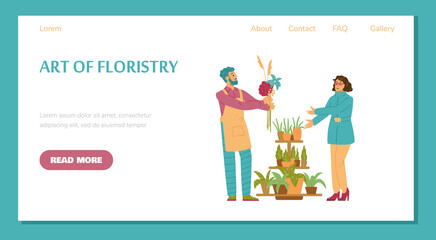 Web banner for flower shop or studio to sell beautiful bouquet and potted plants.