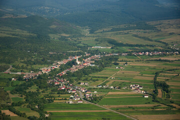 aerial image of Dorolea village from Bistrita, Romania, 2020. August