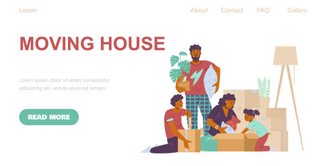 Vector design of web app for relocation services of family at new home