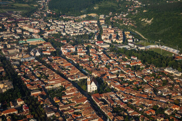 ROMANIA Bistrita Panoramic aerial view,The Evangelical Church, august 2020