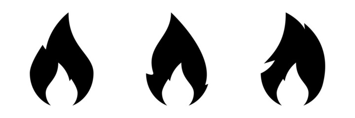 Fire flame icons set. Campfire in black. Fire flame symbol.