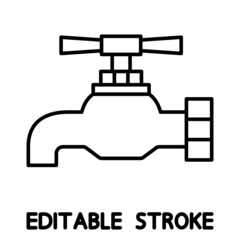 Faucet icon. Water taps in outline style. Editable stroke. Water supply line icon for infographic, website or app