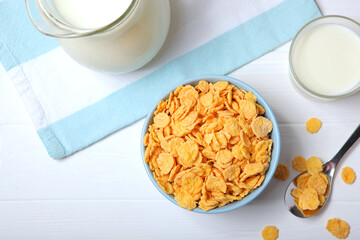 Delicious cornflakes in a plate on the table. 