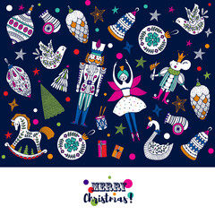 Christmas card the Nutcracker. Magic vector illustration.