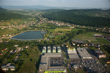 ROMANIA Bistrita ,Panoramic view from the plane,The Lake,august 2020