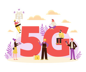 5G Internet telecommunication wireless service flat vector illustration isolated.