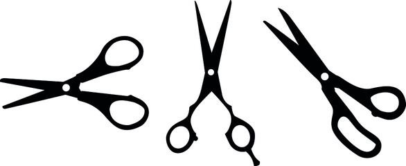  vector icons of scissors, silhouettes, vector illustration.
