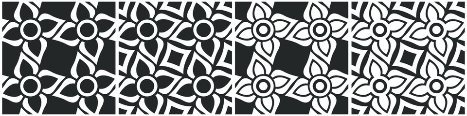 Set flower seamless background. Simple geometric floral seamless pattern.