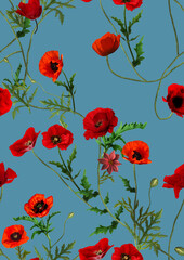 Poppy print seamless pattern design floral