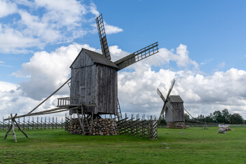 Fototapeta na wymiar view of the Angla windmills on Saaremaa Island in Estonia