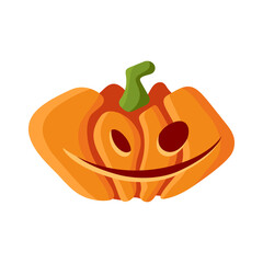 Halloween Pumpkin face, colorful cartoon Jack o Lantern character, funny illustration isolated on white background. Vector