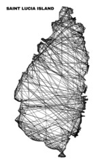 Net irregular mesh Saint Lucia Island map. Abstract lines are combined into Saint Lucia Island map. Wire frame flat net in vector format.