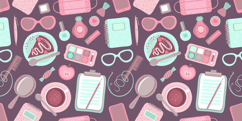 Fashion seamless pattern background with female accessories