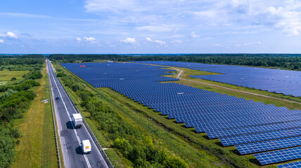 Solar Panel Green Factory Field Alternative Energy Aerial View - 452518021