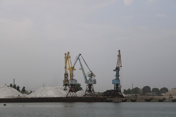 cranes are working in the port