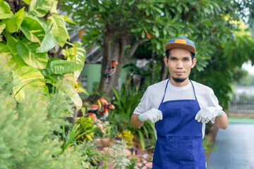 Man working employee in  ornamental plant shop