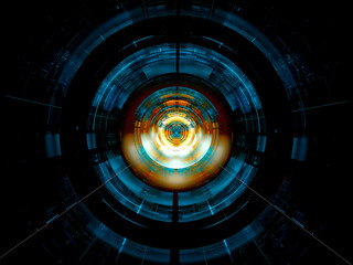 Sectioned disc or tunnel with luminous walls - abstract 3d illustration