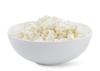 Cottage cheese in a plate on a white background. Isolated