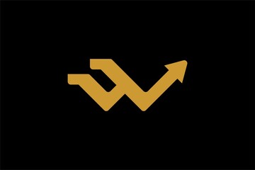 Blue arrows logo design. Reflection illustration sign. Letter W abstract symbol. Outline arrow vector icon.