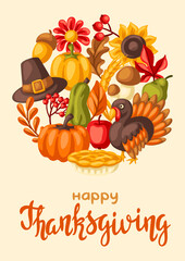 Happy Thanksgiving Day background. Design with holiday objects.
