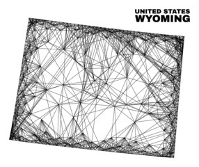 carcass irregular mesh Wyoming State map. Abstract lines are combined into Wyoming State map. Linear carcass flat network in vector format.