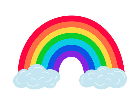 Rainbow on clouds. Vector rainbows arch cloud ends icon illustration on white background, multicolored lgbt pride diverse harmonie vivid design concept
