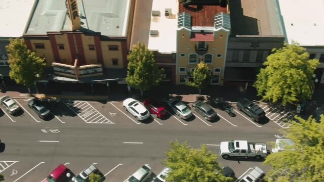 Aerial: downtown Bend, Oregon, USA