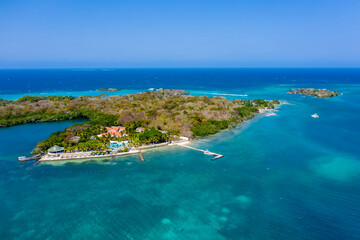Isla Grande Rosario Archipelago Cartagena Colombia aerial view - 452520437