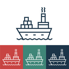 Fototapeta na wymiar Linear vector icon with cargo ship