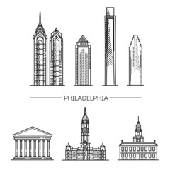 Philadelphia architecture line skyline illustration