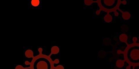 Dark orange vector background with covid-19 symbols.