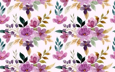 Seamless pattern of violet flower watercolor