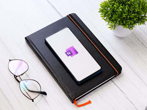 Assam, india - September 6, 2020 : Microsoft onenote logo on phone screen stock image.