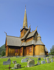 Lom stave church (Lom Stavkyrkje) of Norwegian countryside, administrative centre of Lom...