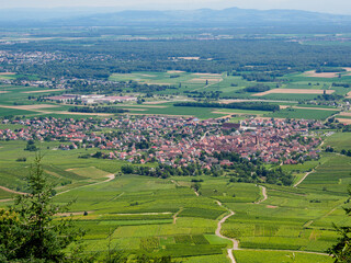 Fototapeta na wymiar View Eguisheim village from the three castles, Alsace France.