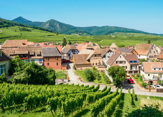 Fototapeta na wymiar Hunawihr village and surrounding vineyards, Alsace, France