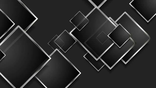 Hi-tech dark geometric background with silver squares