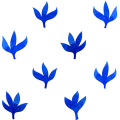 Blue and white Delft watercolor floral seamless pattern, Dutch porcelain flowers motif, botanical hand drawn background