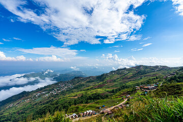 landscape with mountains and blue sky