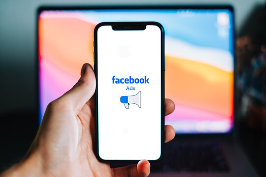 Facebook ads logo on the smartphone screen. Rostov-on-Don, Russia. 20 August 2021