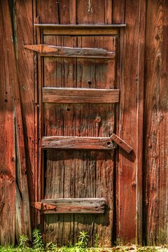 old wooden red door