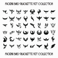 Phoenix Bird Icon Logo Tato Silhouette Set Collection