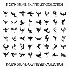 Phoenix Bird Icon Logo Tato Silhouette Set Collection